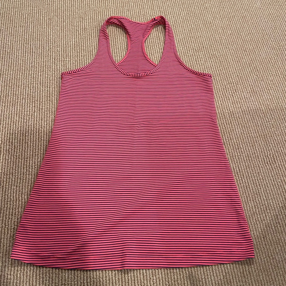 Lululemon women’s pink with navy stripes cool razorback tank top - Picture 1 of 6